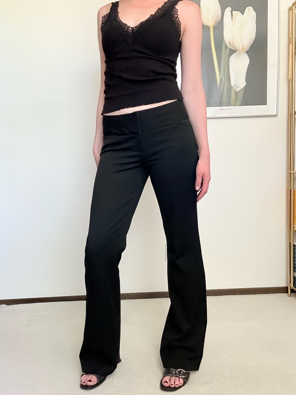Express Low Rise Flare Trousers Flat Waistband Y2K Minimalist Office Siren